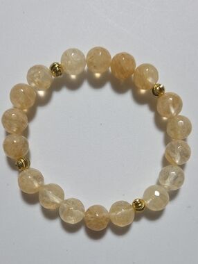 Handmade Yellow Volcano Quartz Stretch Bracelet 10mm‎ 7" Gold Spacer Jewelry